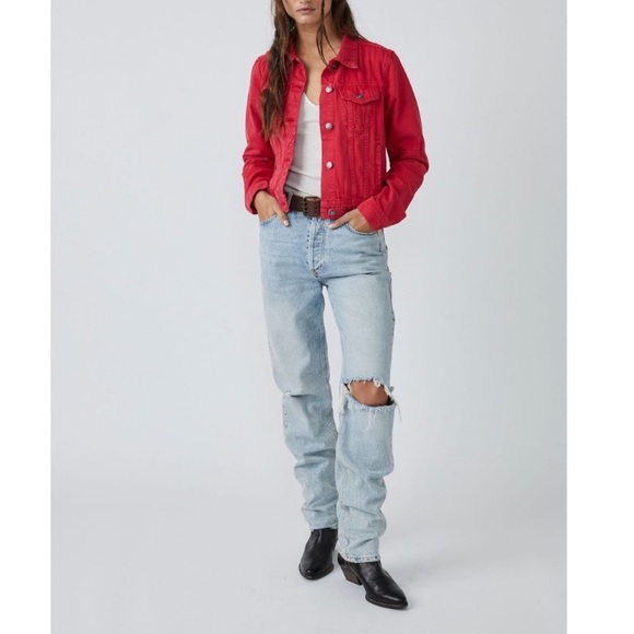 Free People Rumors Denim Jacket in Strawberry Spritz size XS - Picture 5 of 9